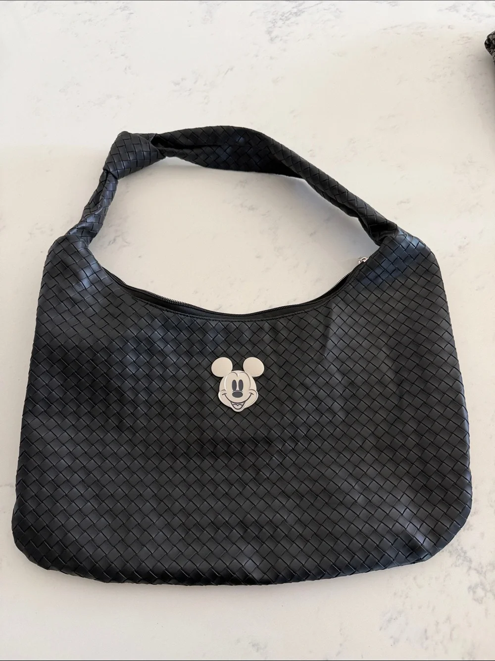Bioworld Black Woven Hobo Bag with Mickey Accent